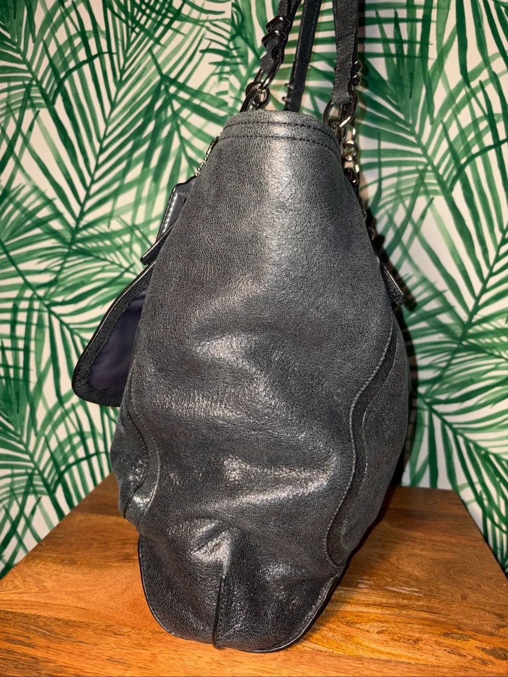 Coach Kristin Pinnacle Metallic Black Shimmer Leather Tote F19385